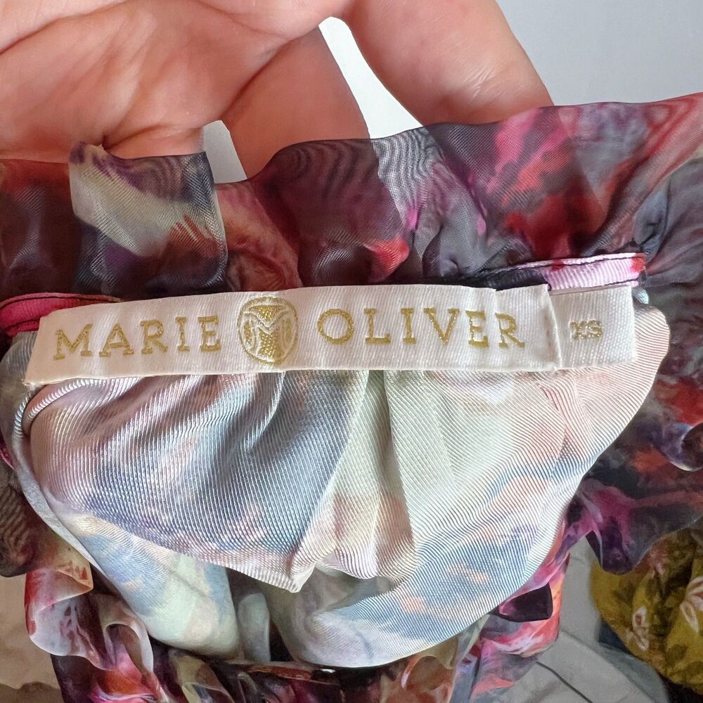 Marie Oliver Milan Tiered Abstract-Print Dress Babydoll Sheer Chiffon Size XS - Picture 5 of 6